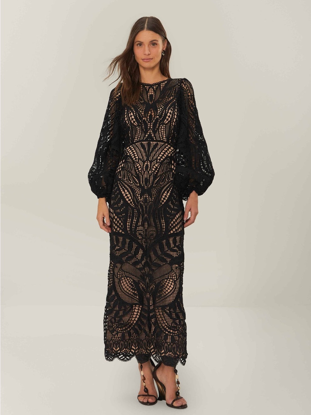 Farm Rio Black Nature Guipure Midi Dress NWT XS